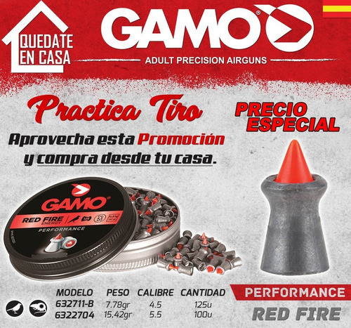 Combo Balines Gamo Red Fire X100 5.5 X 2 Latas Caza X 200 U 1