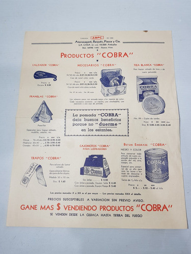 Antiguo Catálogo Pomadas Cobra Con Lista Precios Mag 59334 1