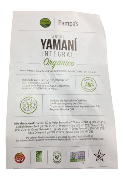 Arroz Yamani Orgánico Pampa Rice 5kg 0