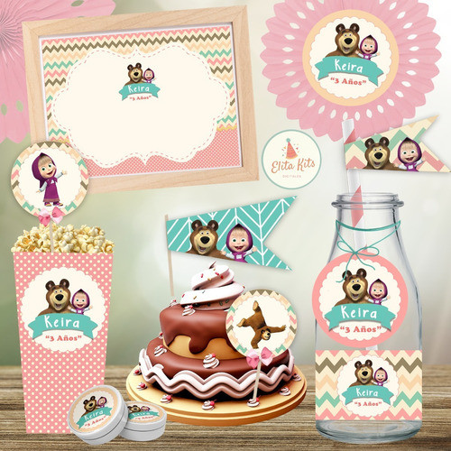 Kit Imprimible Masha Y El Oso Cumpleaños Decoración + Candy 1