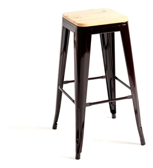 Banco Alto Tolix C/asiento De Madera Negro 0