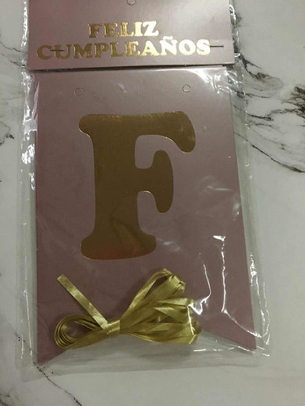 Banderin  Feliz Cumpleaños Rose Gold Con Letras Doradas 0