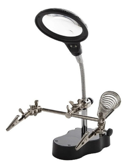 Lupa C/ Luz Led, Pinzas Y Soporte Apoya Soldador Y Cocodrilo 0