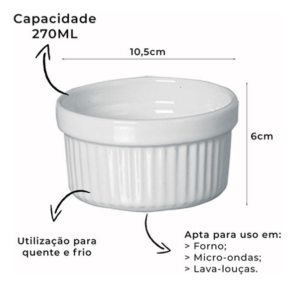 Kit 6 Ramequim Cerâmica Canelado Forno Tigela Ramekim 270ml 1
