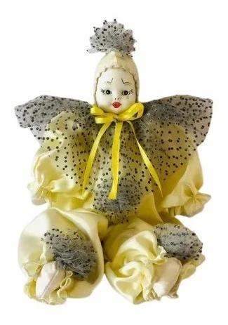 Antiguo Muñeco Arlequin Porcelana 0