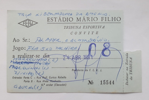 Ingresso Futebol Flamengo X Dep Tachira Libertadores 1991 0
