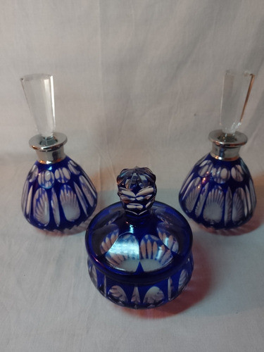 Juego  Tocador Perfumero Cristal Azul 0