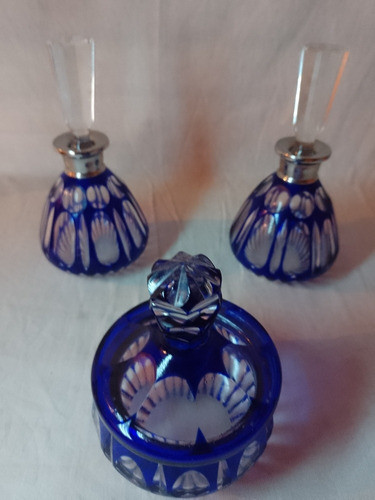 Juego  Tocador Perfumero Cristal Azul 1