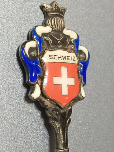 Cuchara De Colección De Plata 800 Sellada Esmaltado Suiza 1
