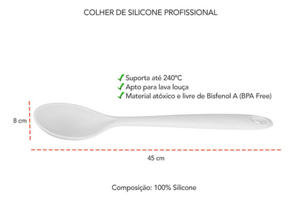 Espatula Colher Silicone Pinça Inox Profissional Cabo Longo 1