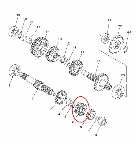 Engranaje Caja Yamaha 110 Crypton New Z21 3ra. Eje Embrague 0