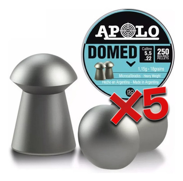 Balines Apolo Domed X250 5.5 Mm - 18 Gr Combo X5 0