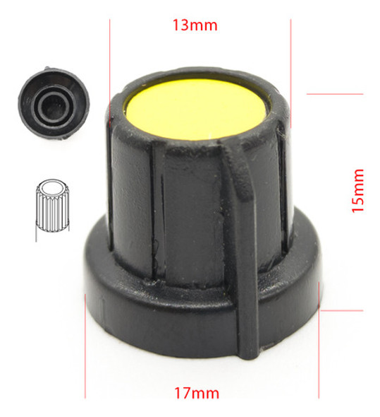 2 Perillas Potenciometro Amarilla 17mm X 14mm Eje Estriado 1