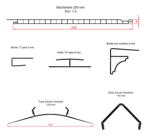 Machimbre Pvc Techo Paquete 10 Tablas 3m 250x9 Texturado 1