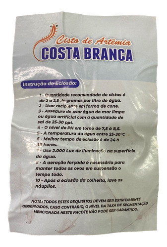 Huevos De Artemia Salina 50gr Costabranca Ideal Crías 0