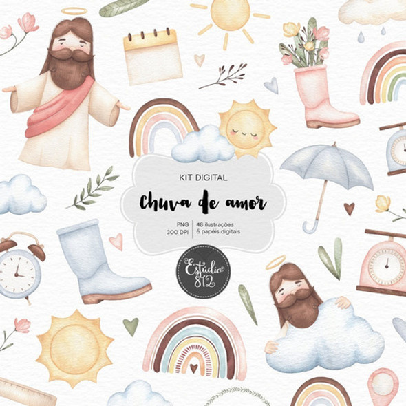 Kit Imagenes Png Clipart Lluvia De Amor Jesus Acuarela Est36 0