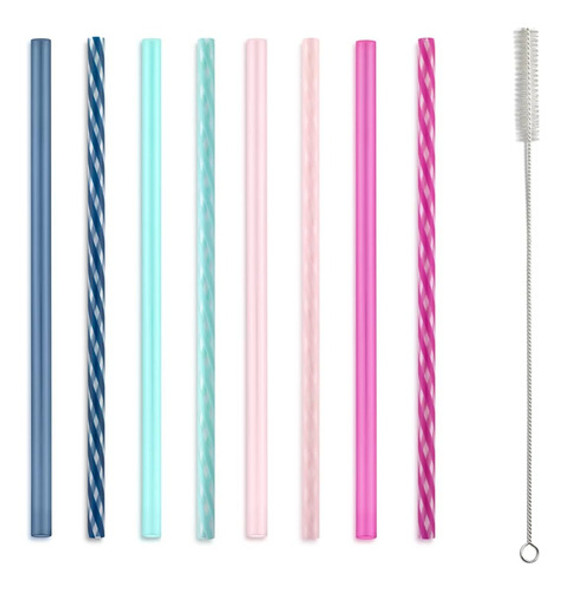 Pajas De Plástico Duro Reutilizables, 8 Piezas, Rosa Agua 1