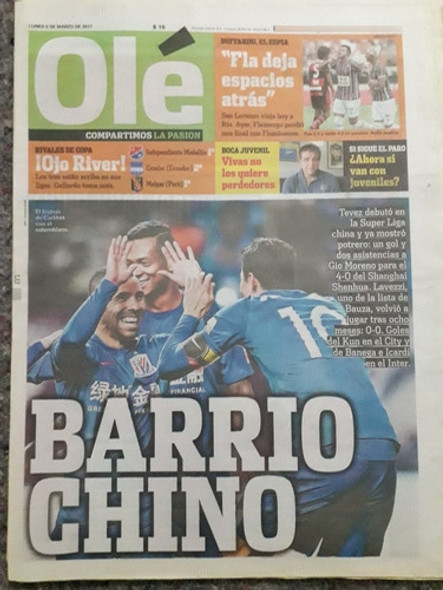 Diario Ole 6 Marzo 2017 Carlos Tévez Debut En China 0 Diario Ole 6 Marzo 2017 Carlos Tévez Debut En China 0