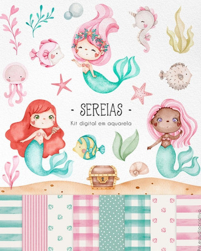 Kit Imagenes Png Cliparts Sirenas Mar Animales Acuarela Ni33 0