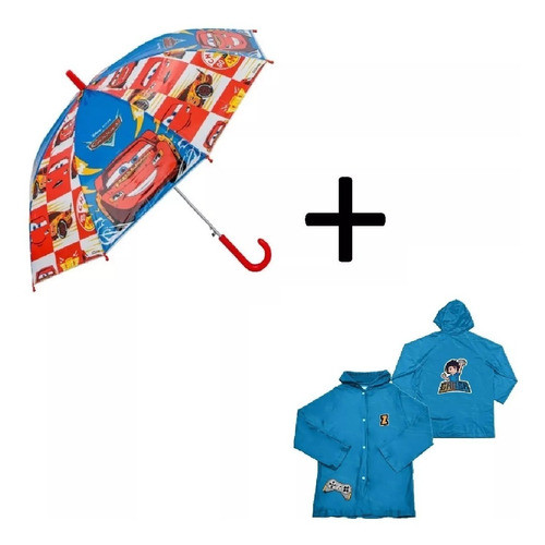 Guarda Chuva Infantil Carros + Capa De Chuva Infantil G 0