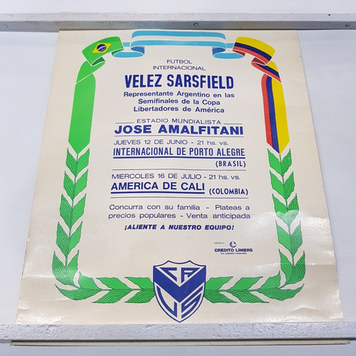 Vélez Sarsfield Antiguo Afiche Original Copa Lib Mag 59839 0