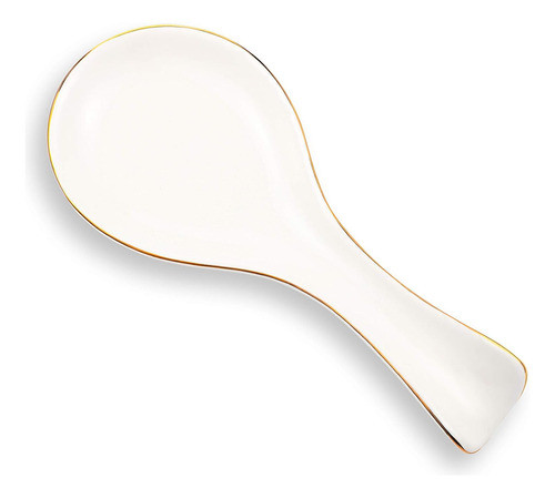 Soporte De Cuchara Cerámico Blanco Con Borde Dorado 0