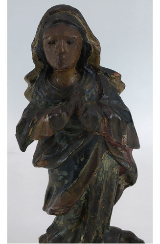 Antiga Santa Nossa Senhora Madeira Olhos De Vidro 1