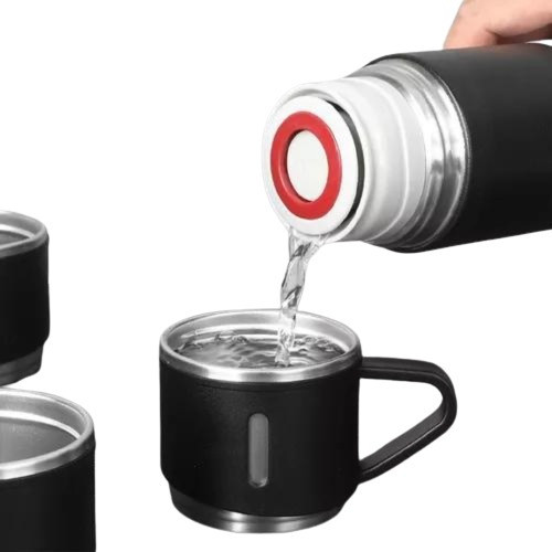 Kit Garrafa Térmica A Vácuo Flask Set 500ml Com 3 Xícaras 0