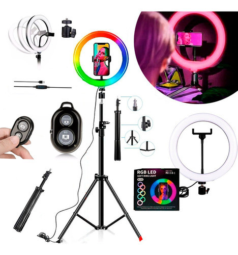 Ring Light Rgb Youtuber Tripé Profissional 2,10m Makeup 0