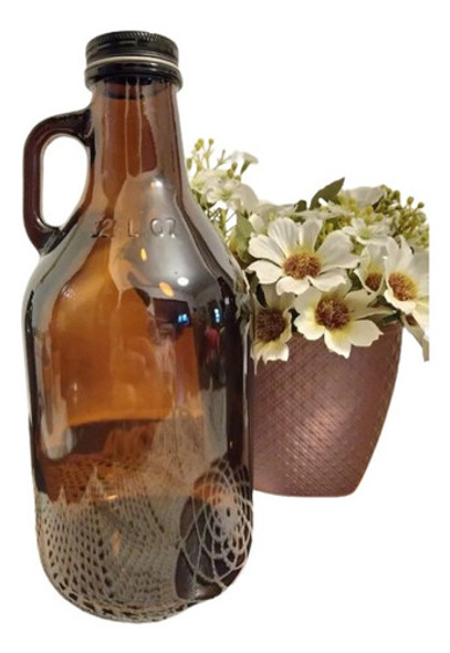 Botellón Ámbar Tipo Growler De 1l Con Tapa Metálica 0