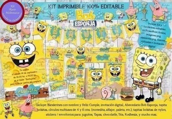 Kit Imprimible Bob Esponja Cumpleaños, Fiesta Candy Bar 0 Kit Imprimible Bob Esponja Cumpleaños, Fiesta Candy Bar 0