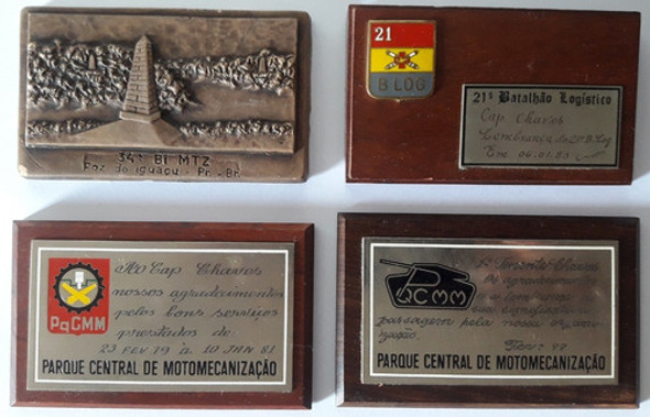 Lote 4 Placas De Mesa Capitão Exército Década 70 / 80 0