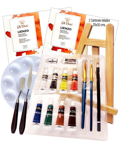 Set De Arte Acrilico Atril, 2 Lienzos En Cartón, 2 Espátulas 0