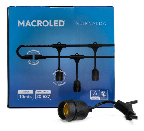 Guirnalda Led Luz Exterior 10mts 20 Luces E27 Ip66 Macroled 0