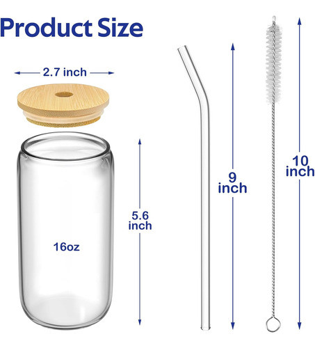 Tazas De Vidrio Con Tapas De 470ml, Incluye 2 Cepillos 1