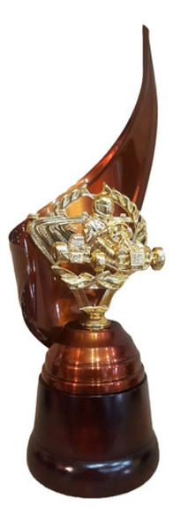 Trofeo Metálico Automovilismo Karting 28cm Base Madera 0