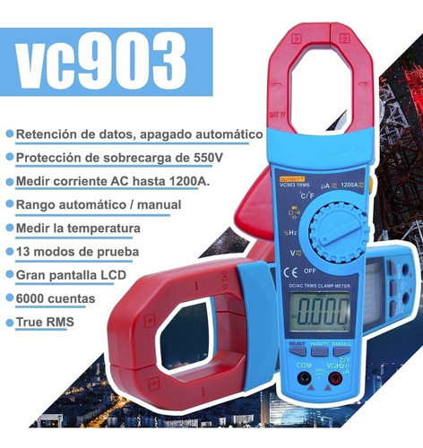 Pinza Amperometrica/temperatura Digital Vc903 Microcentro 1