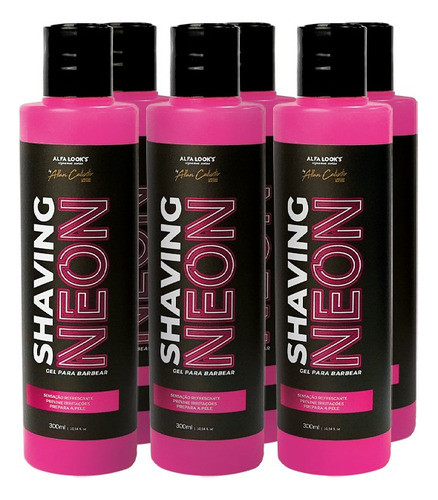 6 Unidades De Shaving Gel De Barbear Neon Alfa Look's 300ml 0
