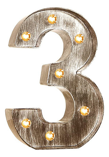 Letra Grande De Marquesina Con Luces Vintage Plata Nro  3 0