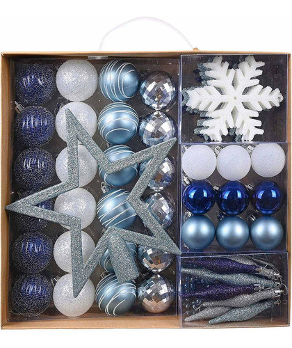 Adornos Para Arbol De Navidad 60 Unidades Azul Y Plateado 0