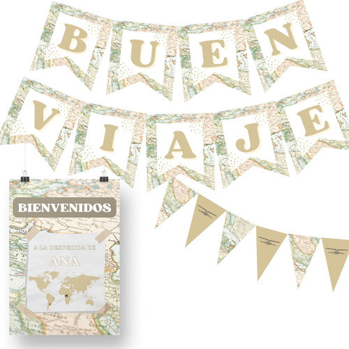 Kit Imprimible Buen Viaje Avión Valija Mundo Mapa Guirnaldas 0