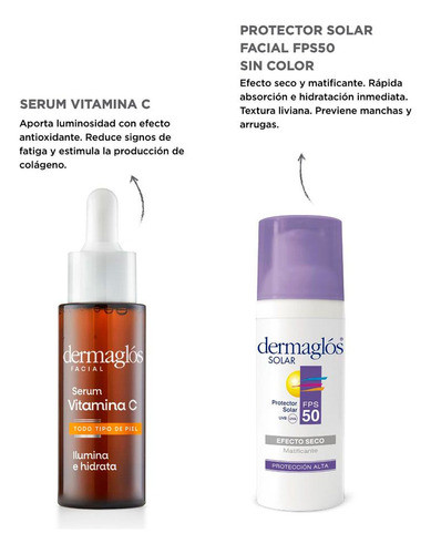 Dermaglós Combo Sérum Vitamina C Protector Solar Efecto Seco 1