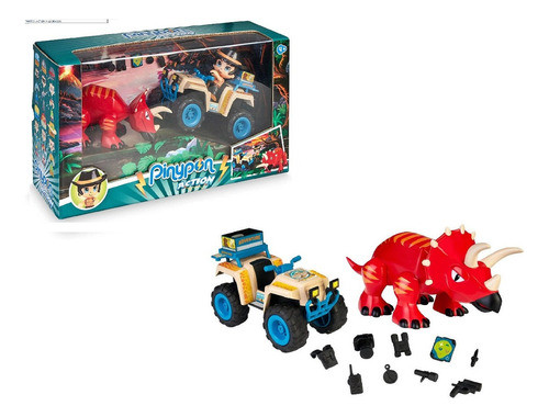 Famosa Pinypon Escuadron En Accion Con Dinosaurio + Autito 0
