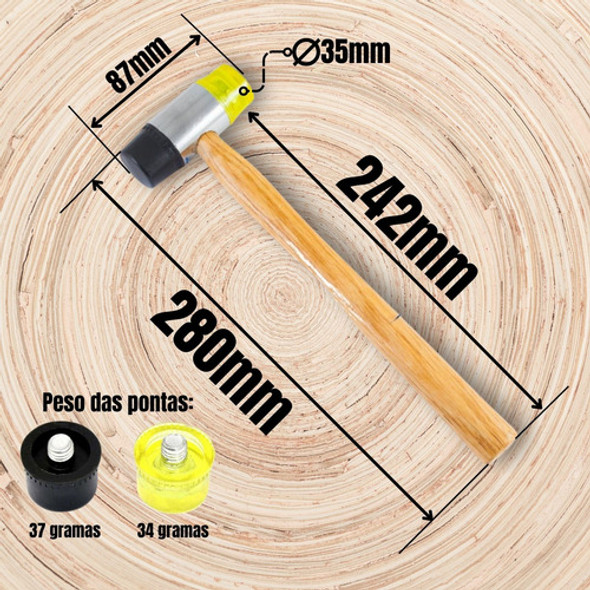 Martelo De Borracha Nylon Intercambiável Cabeça Dupla 35mm 1