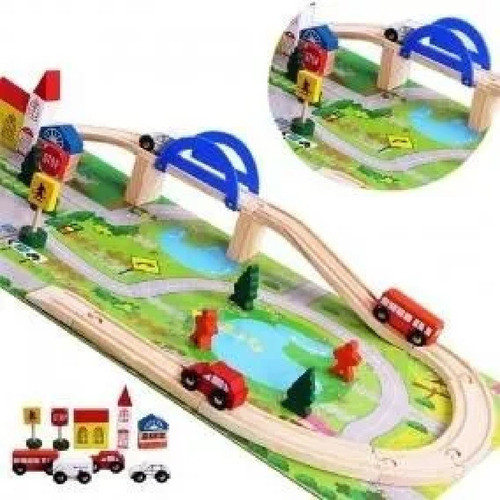 Autopista De Madera Didáctica Vías Compatible Con Trencity 0
