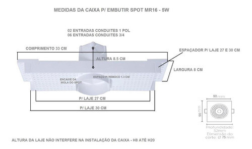 Kit 7 Caixa Passagem Embutir Spot Led Laje Plafon 5w Mr16 1