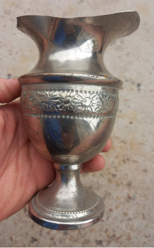 Antiguo Cacharro Tipo Jarrita Bronce Niquelado 16cm Alto 0