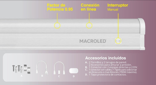 Listón Led Bajo Alacena 13w Frío 90cm Macroled T5-90-13w 1