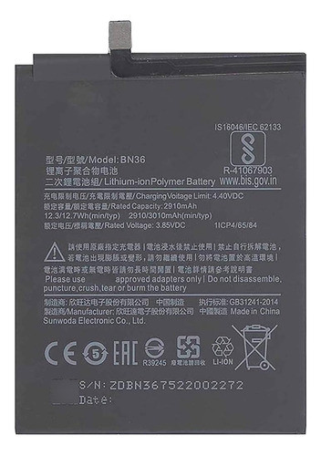 Bateria Bn36 Para Xiaomi Mi 6x Mi A2 Bn36 Con Garantia 100% 0