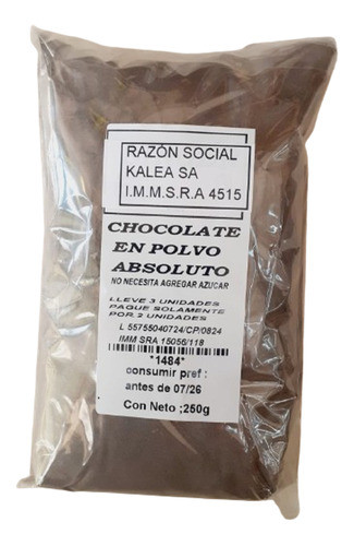 Chocolate En Polvo Absoluto Amargo 250 G Lleve 3 Pague 2 0